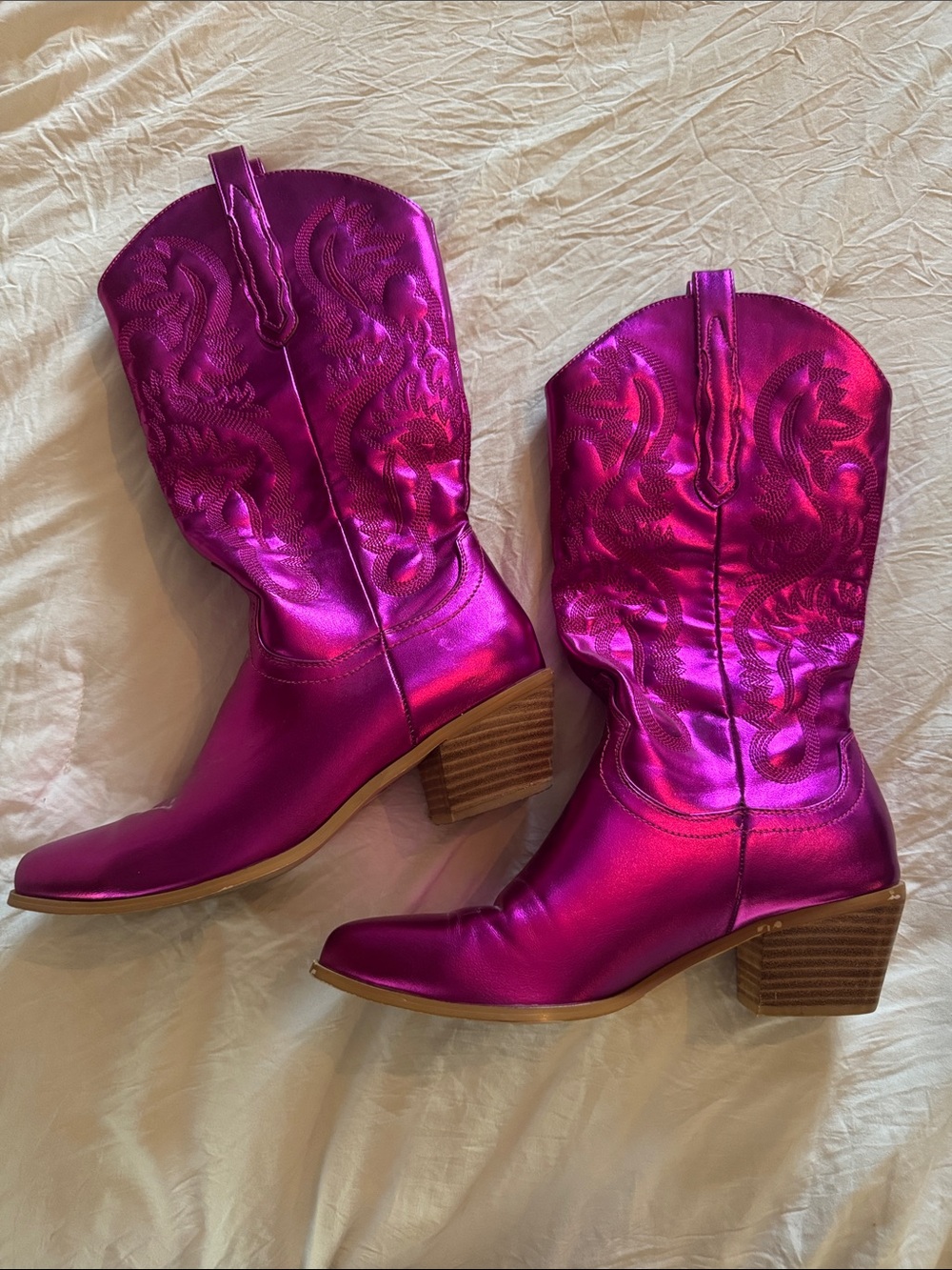 Metallic Pink Women’s Western Boots - Stylish Mid Heel